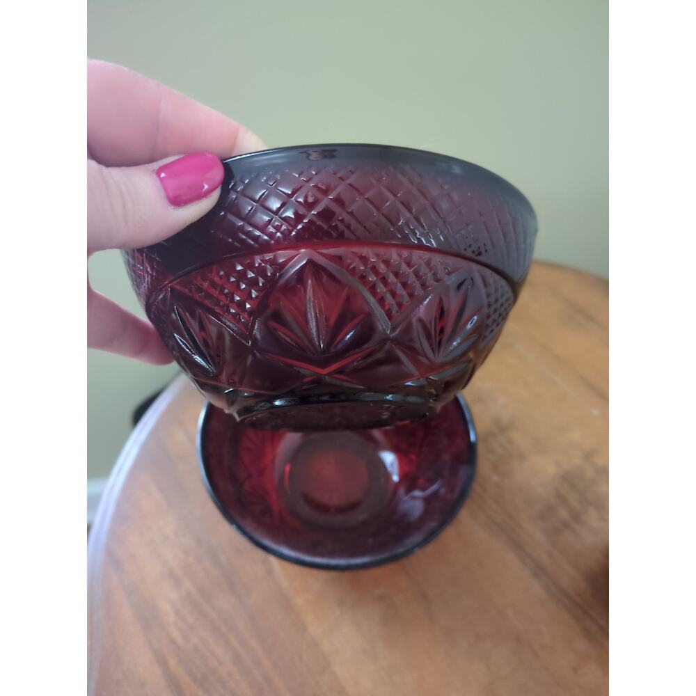 Pair Vintage Ruby Red Cristal D Arques Salad Bowls - Picture 2 of 5
